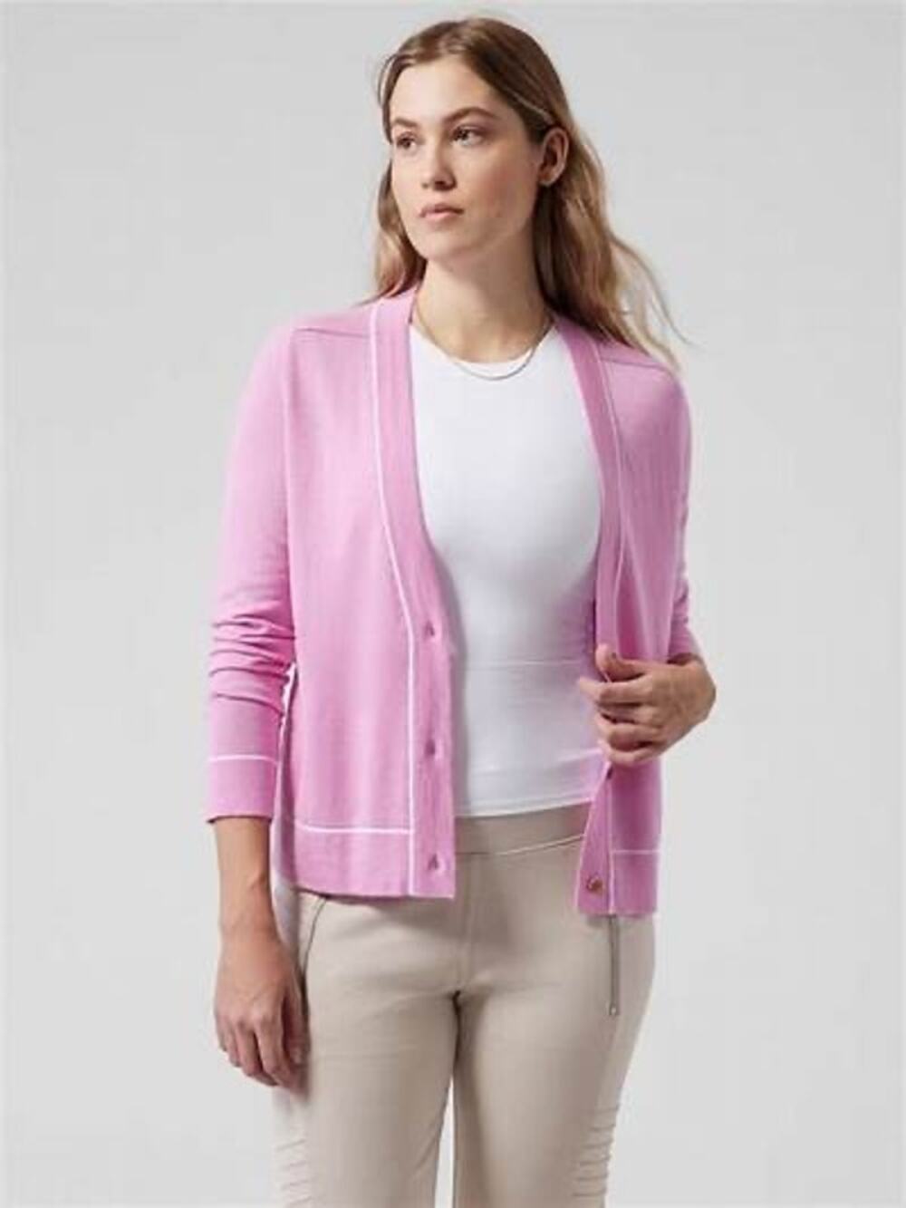Athleta Pink White Lightweight Button Front Wool Blend Cardigan Size Small